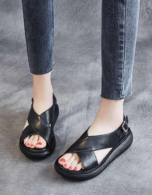 Summer Cross Strap Slingback Wedge Sandaler Hvid