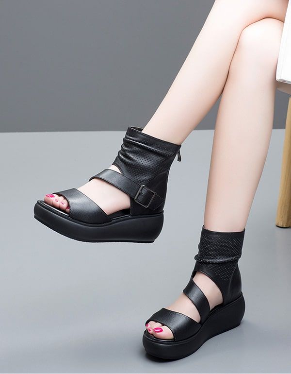 Summer Cut-out Strap Retro Ankel Platform Sandaler