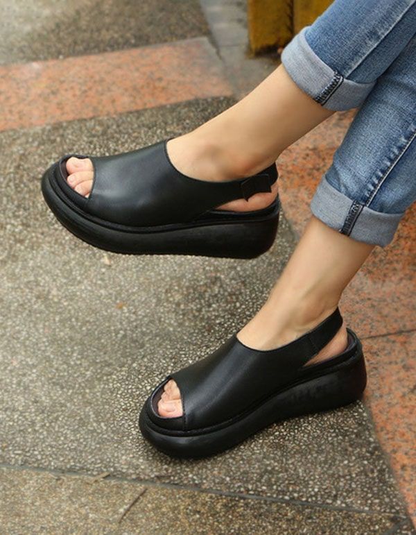 Summer Fish Toe Retro Wedge Sandaler Slingback