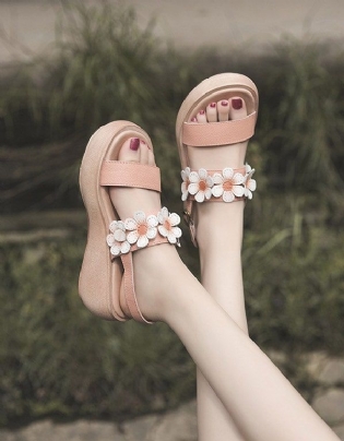 Summer Flower Læder Wedge Beach Sandaler