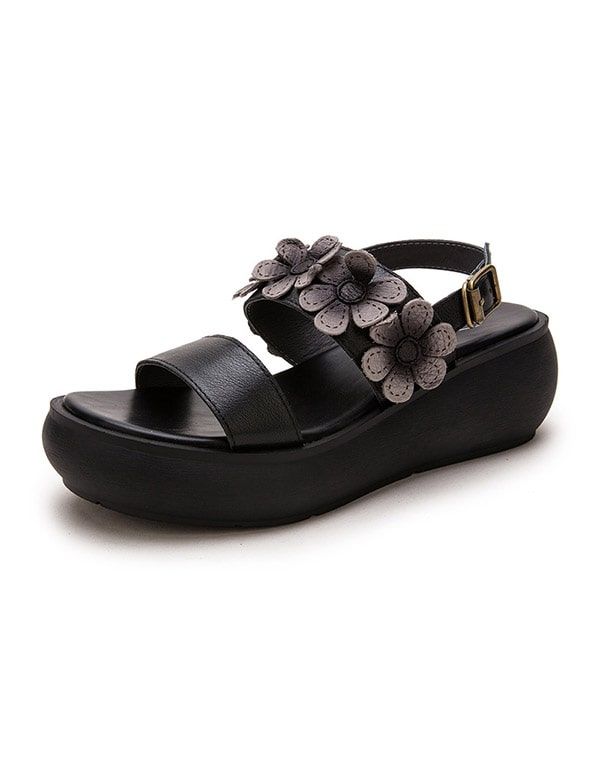 Summer Flower Læder Wedge Beach Sandaler