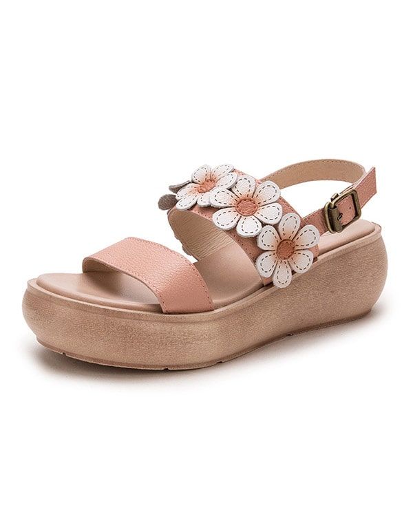 Summer Flower Læder Wedge Beach Sandaler