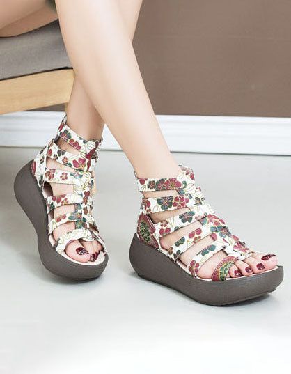 Summer Flower Printed Wedges Romansandaler Til Kvinder