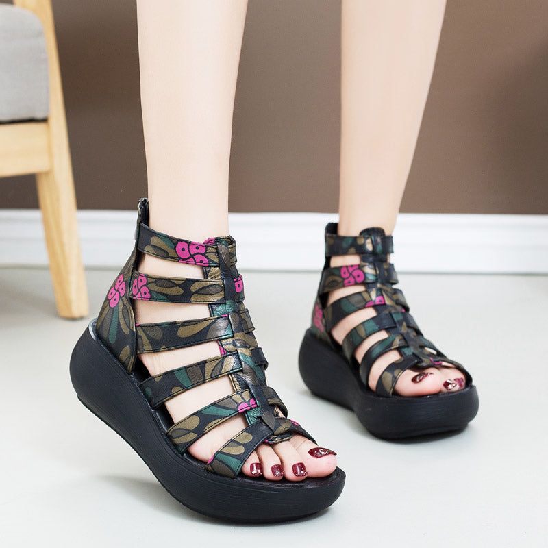 Summer Flower Printed Wedges Romansandaler Til Kvinder