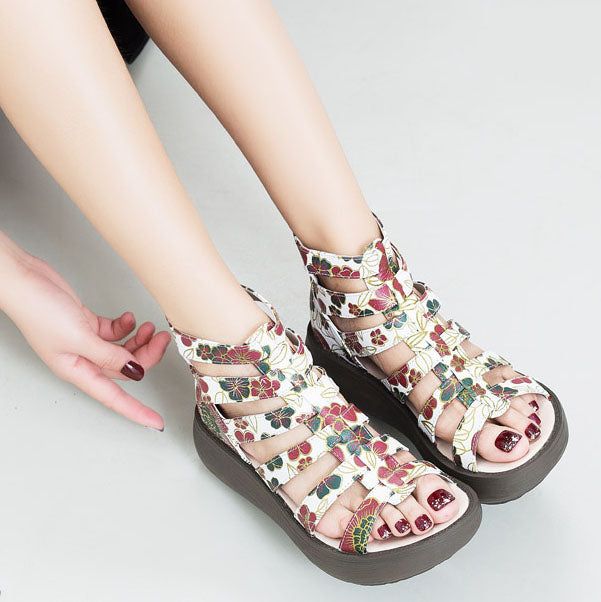 Summer Flower Printed Wedges Romansandaler Til Kvinder