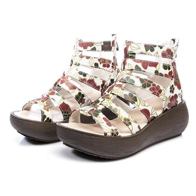 Summer Flower Printed Wedges Romansandaler Til Kvinder