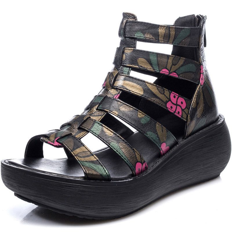 Summer Flower Printed Wedges Romansandaler Til Kvinder