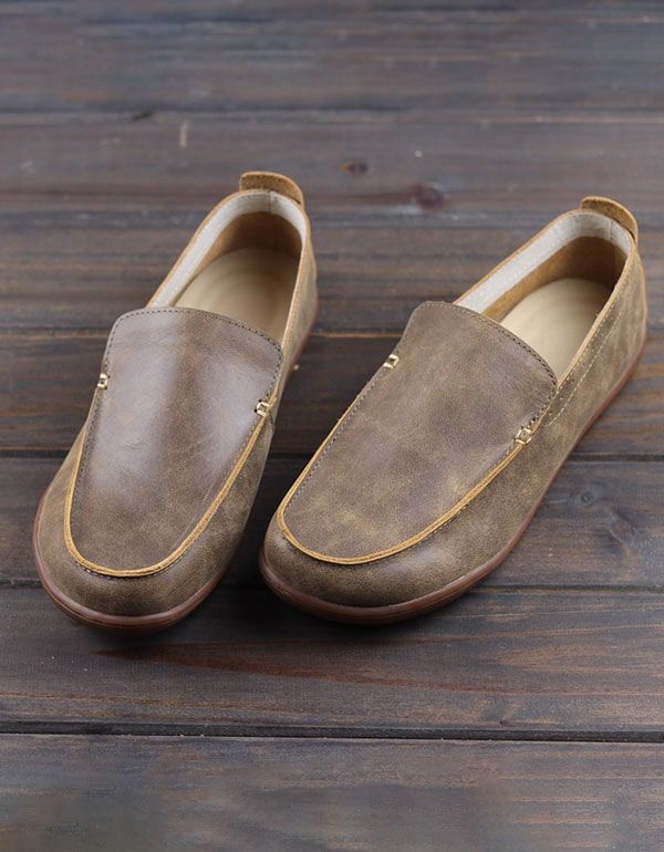 Håndlavede Retro Læder Loafers Til Mænd