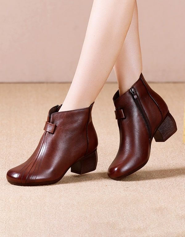 Dame Elegante Retro Chunky Heels Støvler