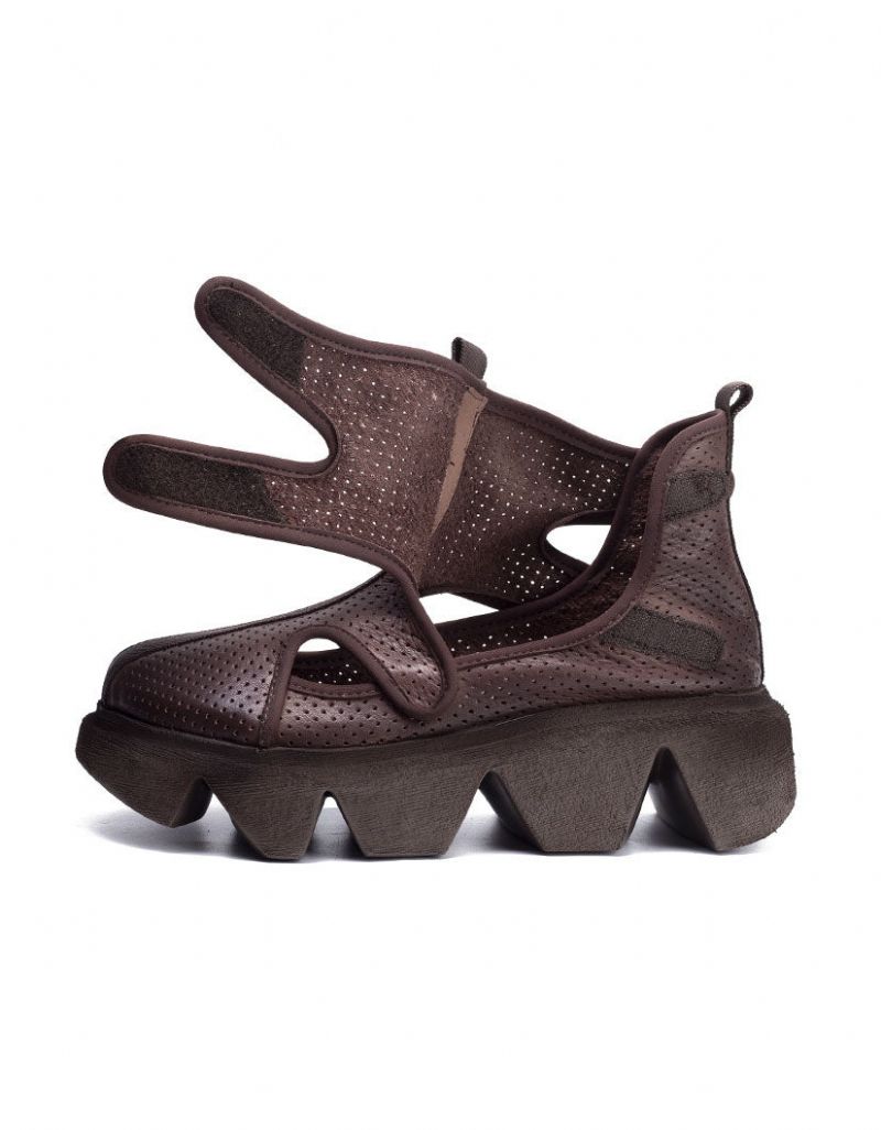 Front Velcro Hule Retro Platform Cut-out Sandaler