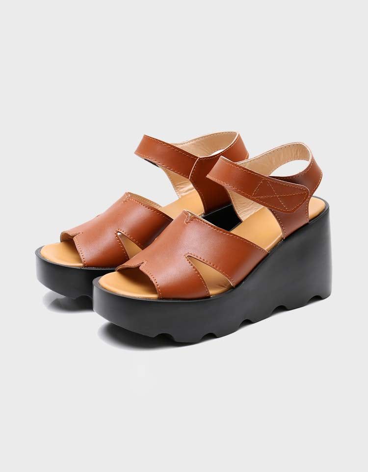 Håndlavede Retro Læder Summer Wedge Sandaler