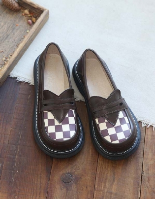 Plaid Med Bred Hoved Foran Behagelige Loafers