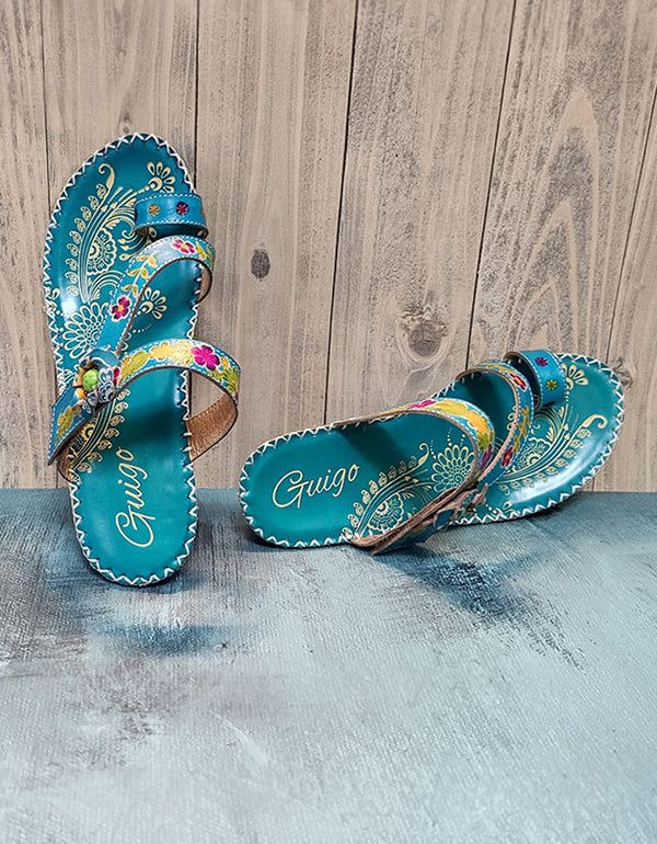 Flip-flops Etniske Sko Af Koskind Håndlavede Blomster